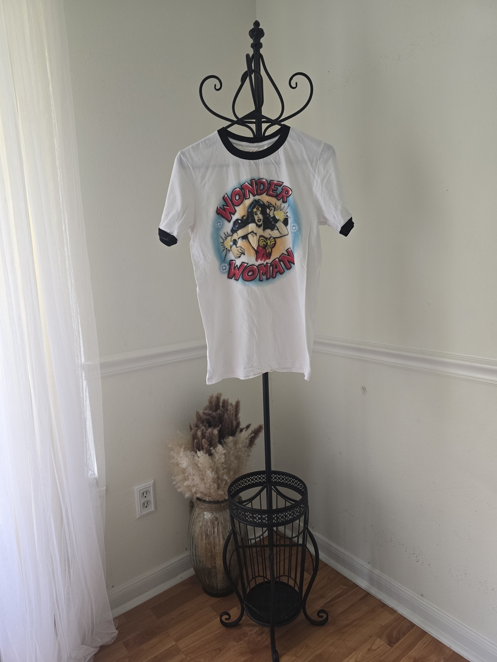 DC White Ringer Tee with Wonder Woman Graphic and Black Trim